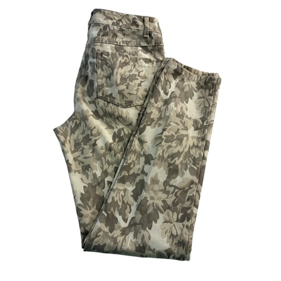 J. McLaughlin Lexi Beige Camo Floral Print Straight Mid Jeans Pants Sz 4 Stretch - Picture 2 of 15